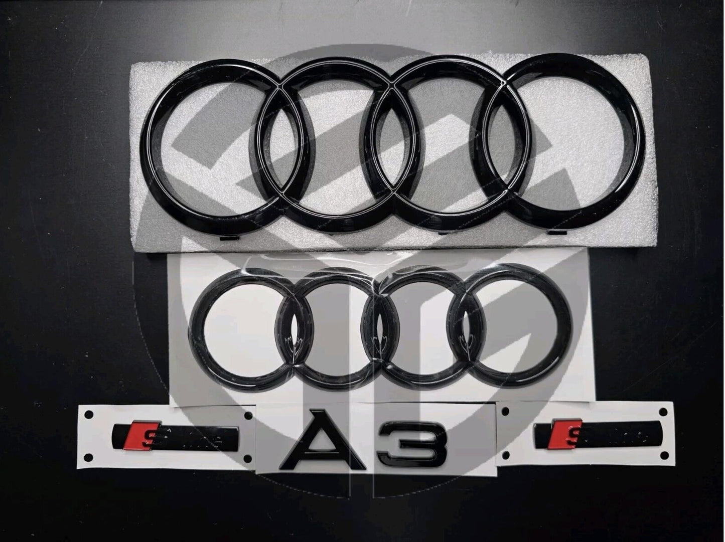 Audi A3 2021+ Gloss Black Badges GRILLE/BOOT/FENDER Set/ 2 X S-Line
