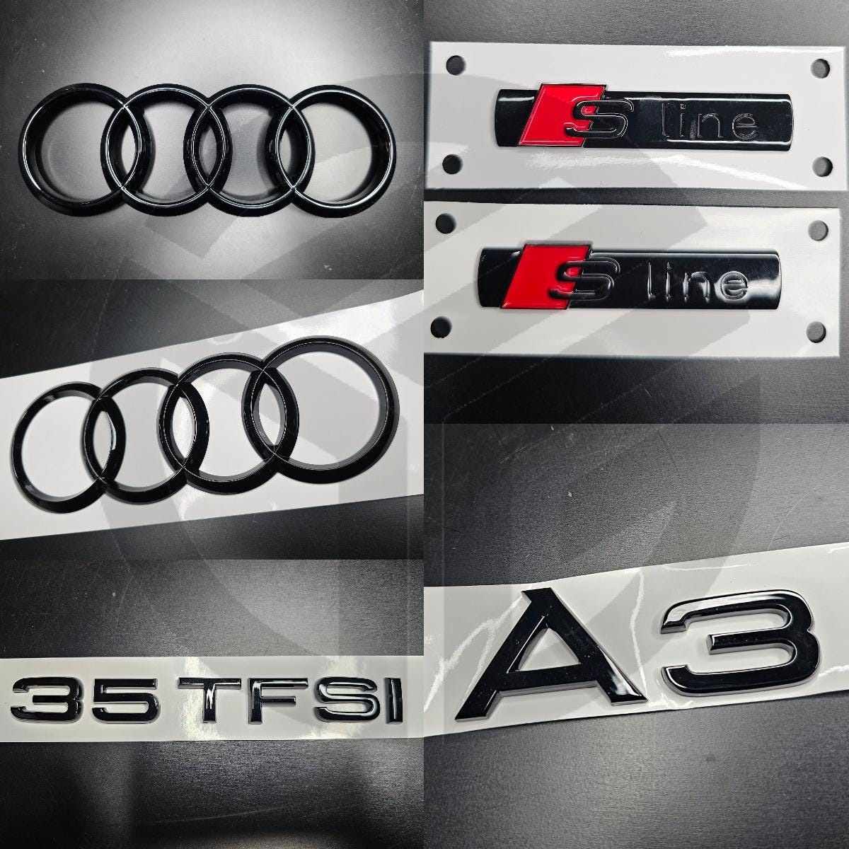 Audi A3 2021+ Gloss Black Badges GRILLE/Boot/FENDER Set/ 2 X S-Line/35TFSI