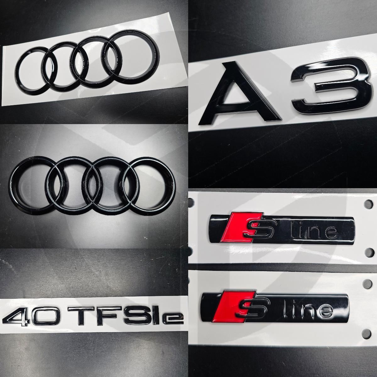 Audi A3 2021+ Hybrid Gloss Black Badges GRILLE/Boot/FENDER Set/ 2 X S-Line/40TFSI E