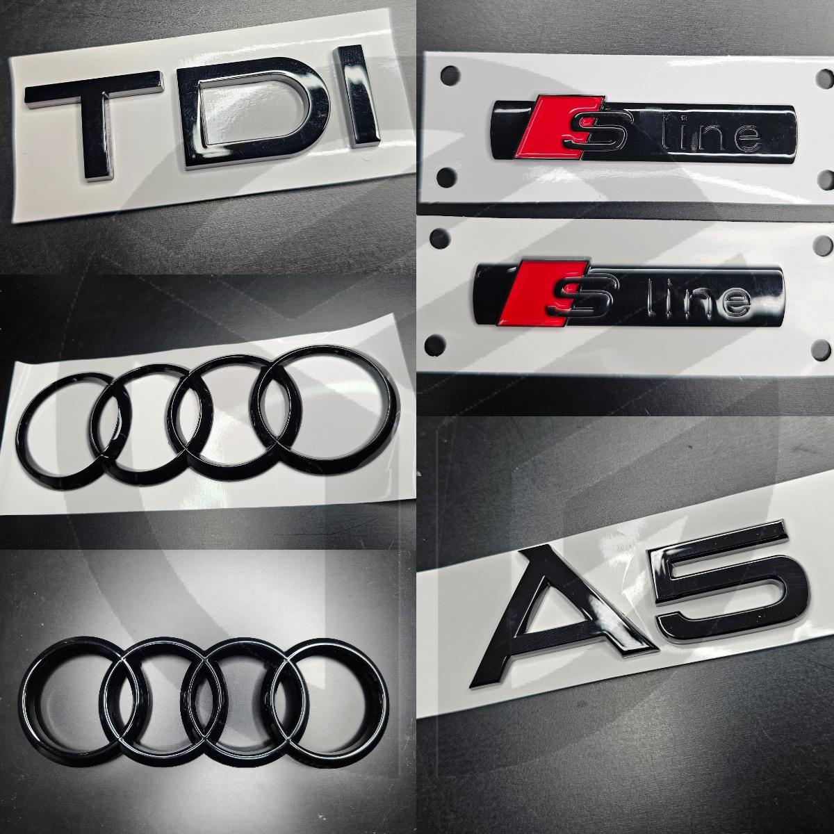 Audi A5 Coupe 2008-2016 Gloss Black Badges Grille/Fender/Boot Set 2 x S-Line/TDI
