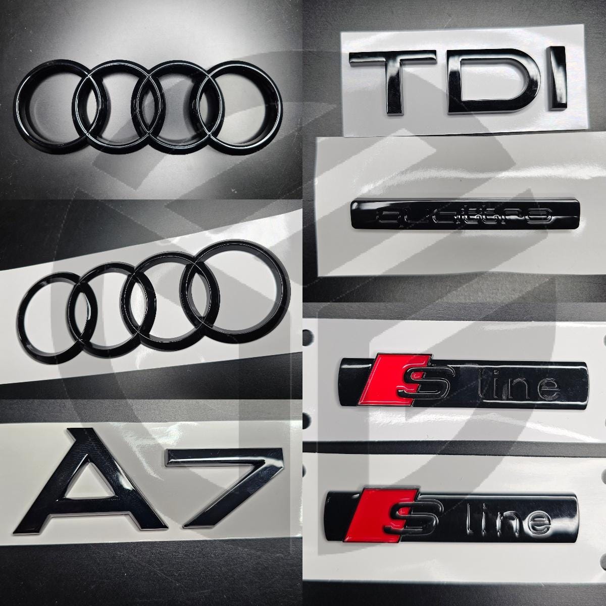 Audi A7 2012-2015 Gloss Black Badges Grille/Fender/Boot Set 2 x S-Line/TDI/QUATTRO
