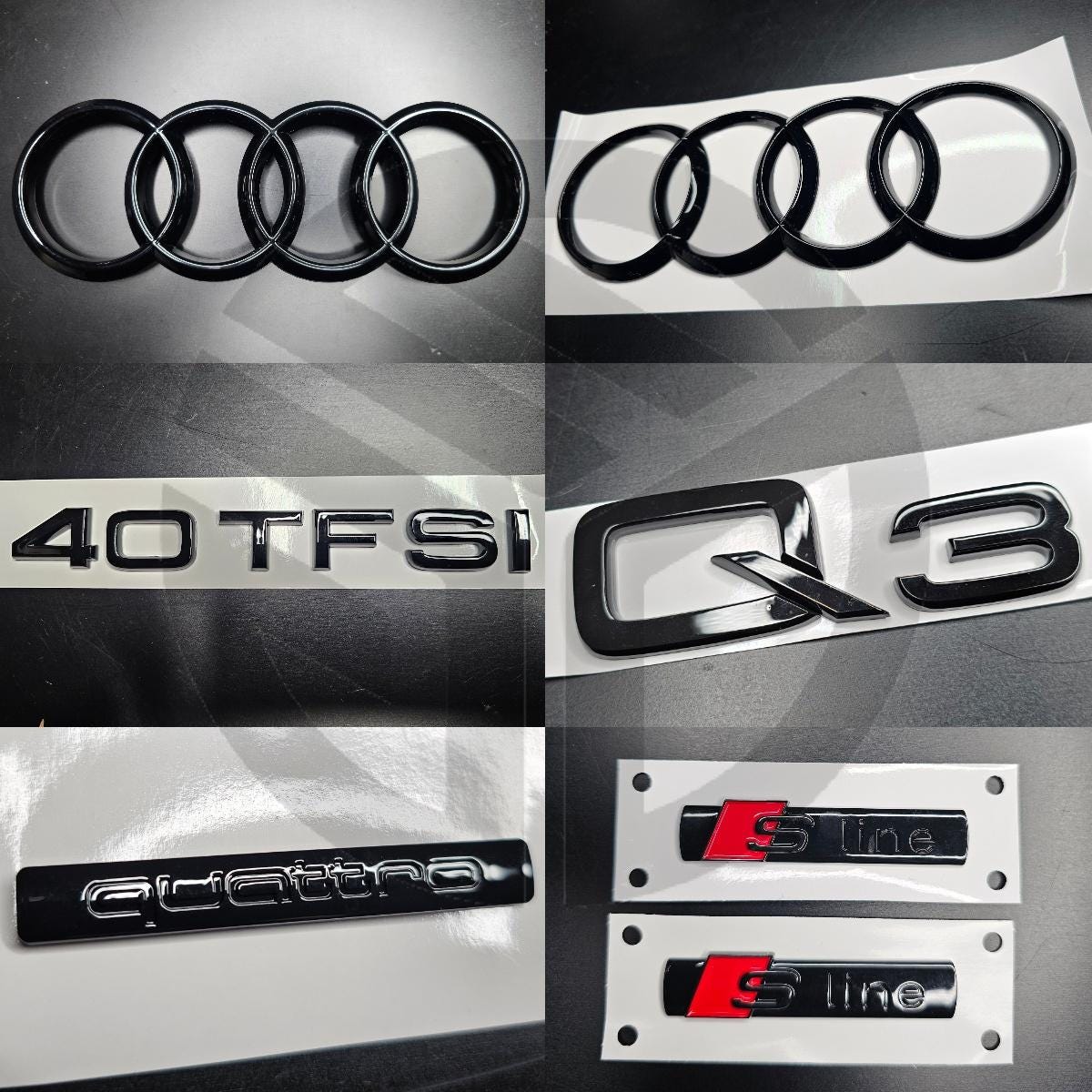 Audi Q3 2019+ Gloss Black Badges Grille/Boot/Fender Full Set 2 X S-Line/40TFSI/QUATTRO