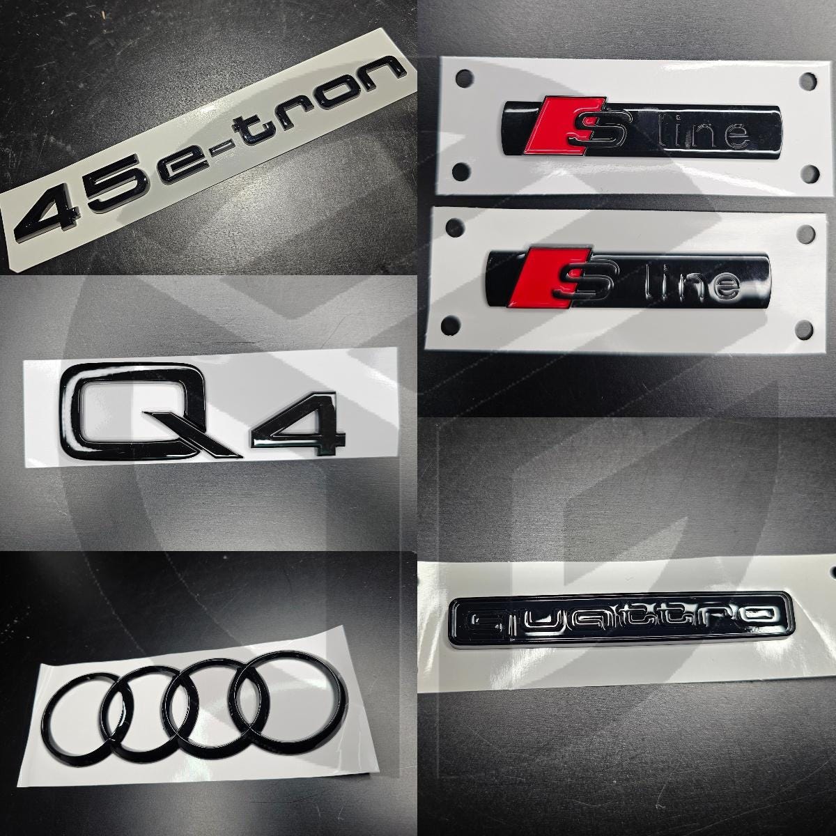 Audi Q4 2021+ Gloss Black Badges Boot/Fender Full Set 2 X S-Line/45E-TRON/QUATTRO