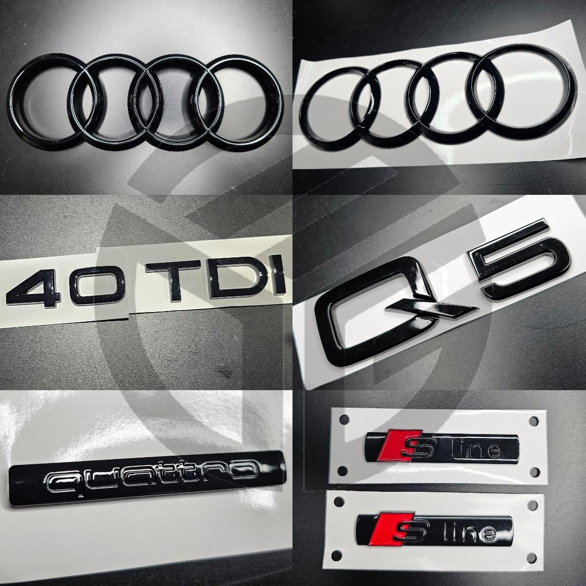 Audi Q5 2018-2020 Gloss Black Badges Grille/Boot/Fender Full Set 2 X S-Line/40TDI/QUATTRO