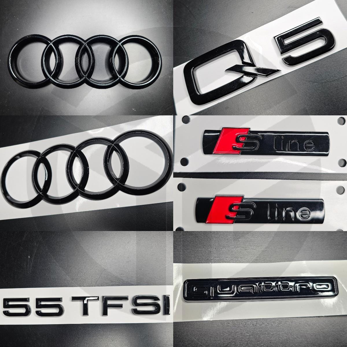 Audi Q5 2021+ Gloss Black Badges Grille/Boot/Fender Full Set 2 X S-Line/55TFSI/QUATTRO