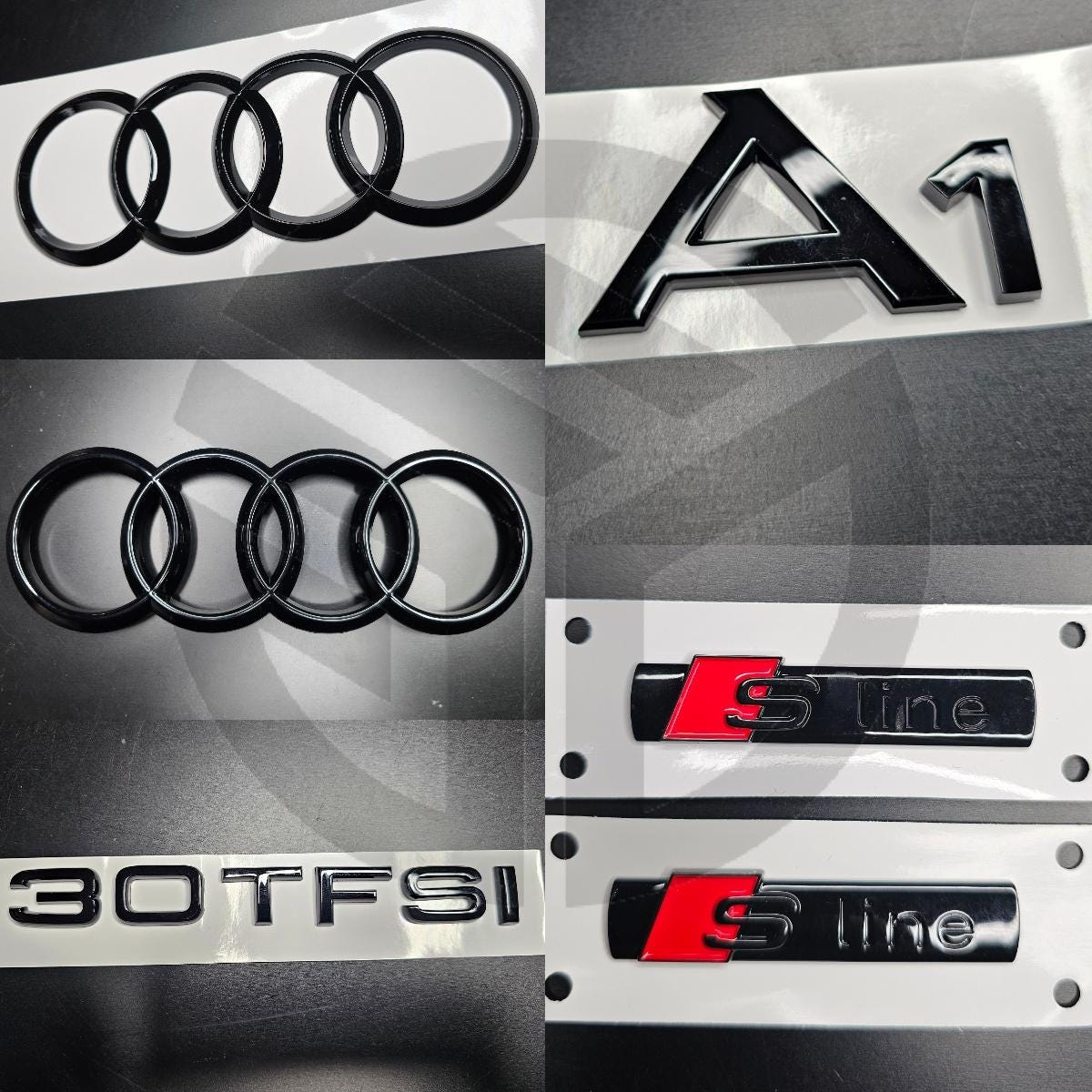 Audi A1 2019+ Gloss Black Badges Grille/Boot/Fender Full Set 2 X S-Line/30TFSI