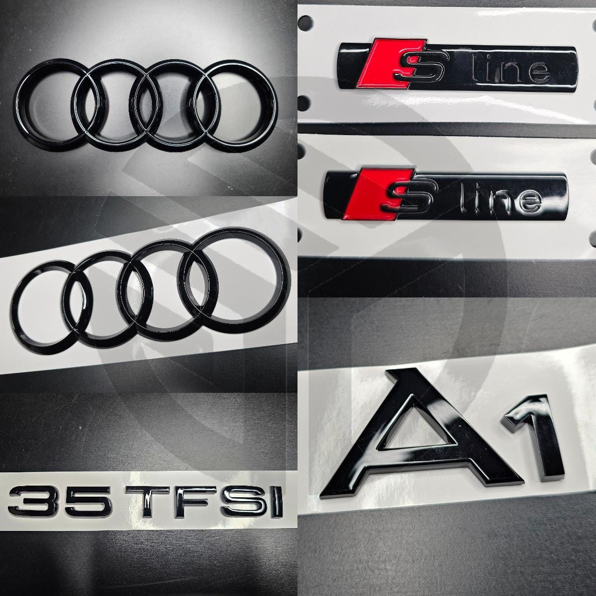 Audi A1 2019+ Gloss Black Badges Grille/Boot/Fender Full Set 2 X S-Line/35TFSI