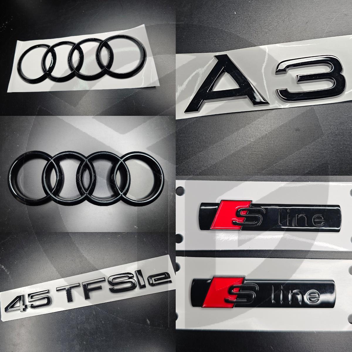 Audi A3 2021+ Hybrid Gloss Black Badges GRILLE/Boot/FENDER Set/ 2 X S-Line/45TFSI E