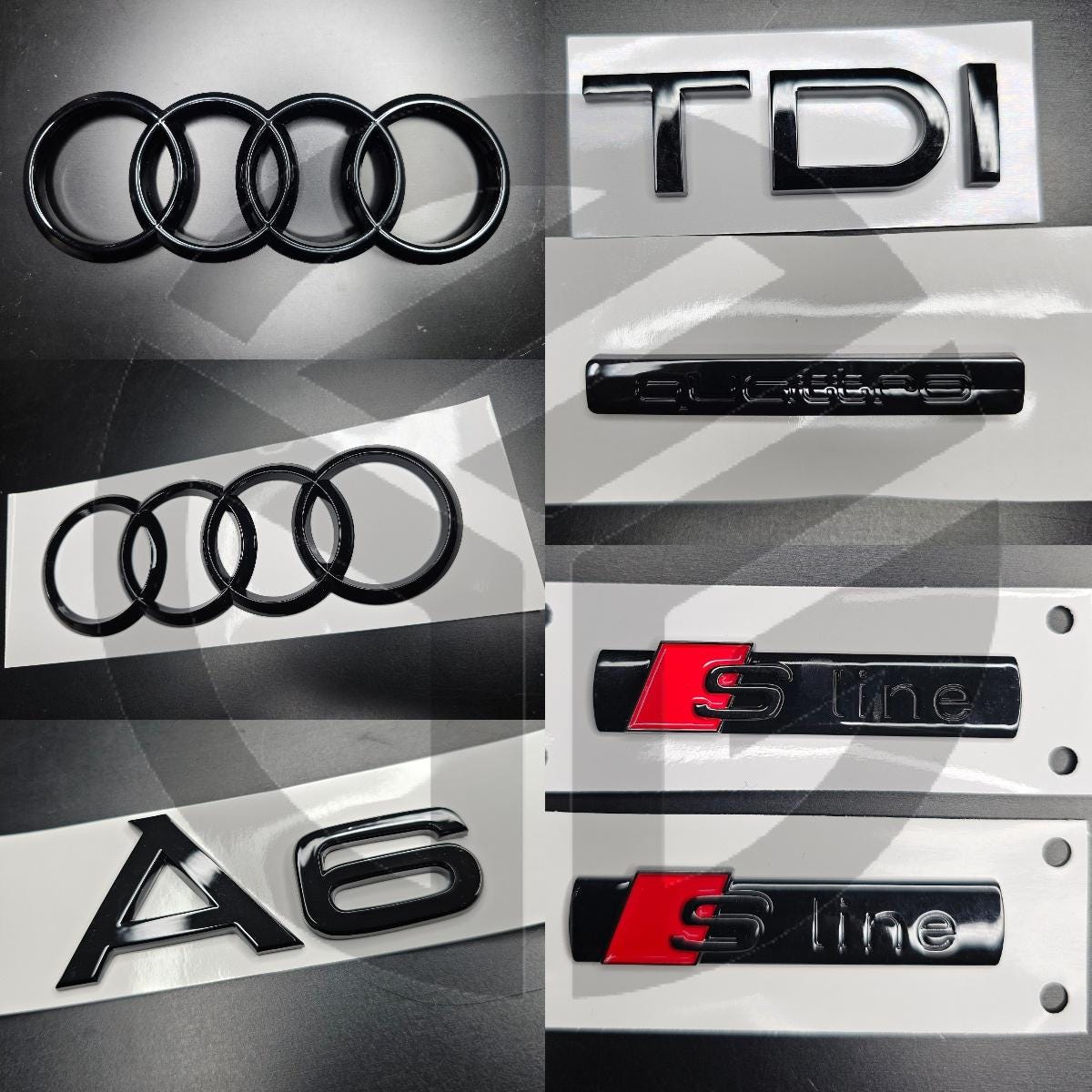 Audi A6 2016-2018 C7.5 Facelift Version Gloss Black Badges Grille/Fender/Boot Set 2 x S-Line/TDI/QUATTRO