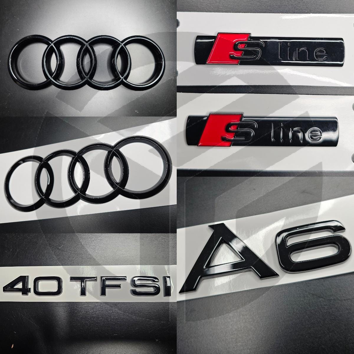 Audi A6 2019-2023 C8 Gloss Black Badges Grille/Fender/Boot Set 2 x S-Line/40TFSI