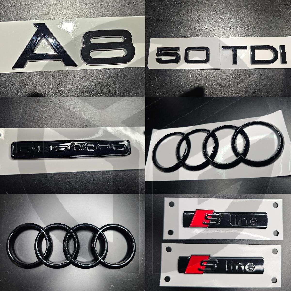Audi A8 2019+ Gloss Black Badges Grille/Fender/Boot Set 2 x S-Line/QUATTRO/50TDI