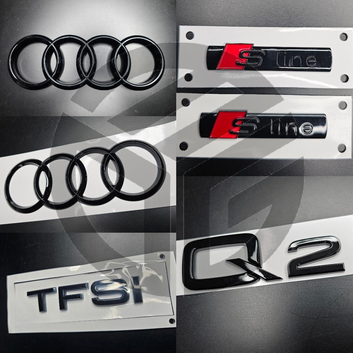 Audi Q2 2017+ Gloss Black Badges Grille/Boot/Fender Full Set 2 X S-Line/TFSI