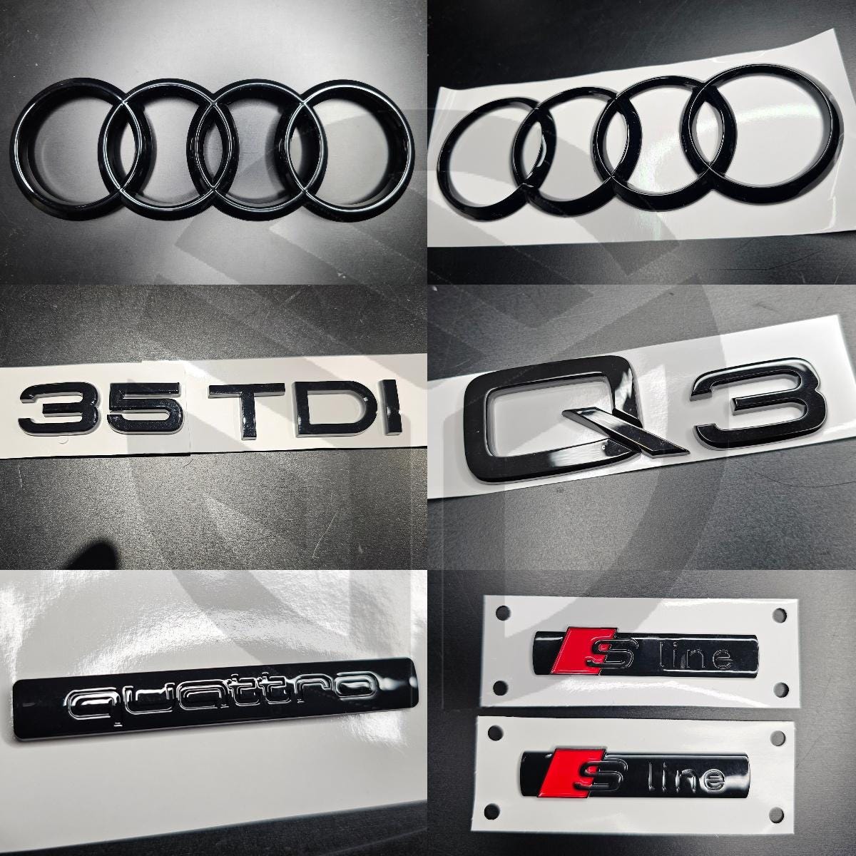 Audi Q3 2019+ SPORTBACK Gloss Black Badges Grille/Boot/Fender Full Set 2 X S-Line/35TDI/QUATTRO