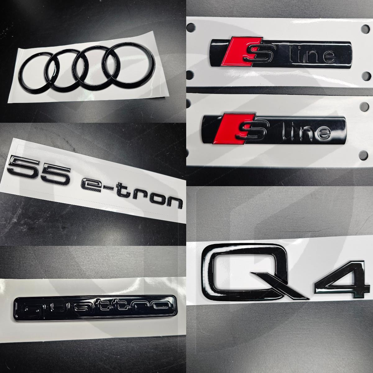 Audi Q4 2021+ Gloss Black Badges Boot/Fender Full Set 2 X S-Line/55E-TRON/QUATTRO