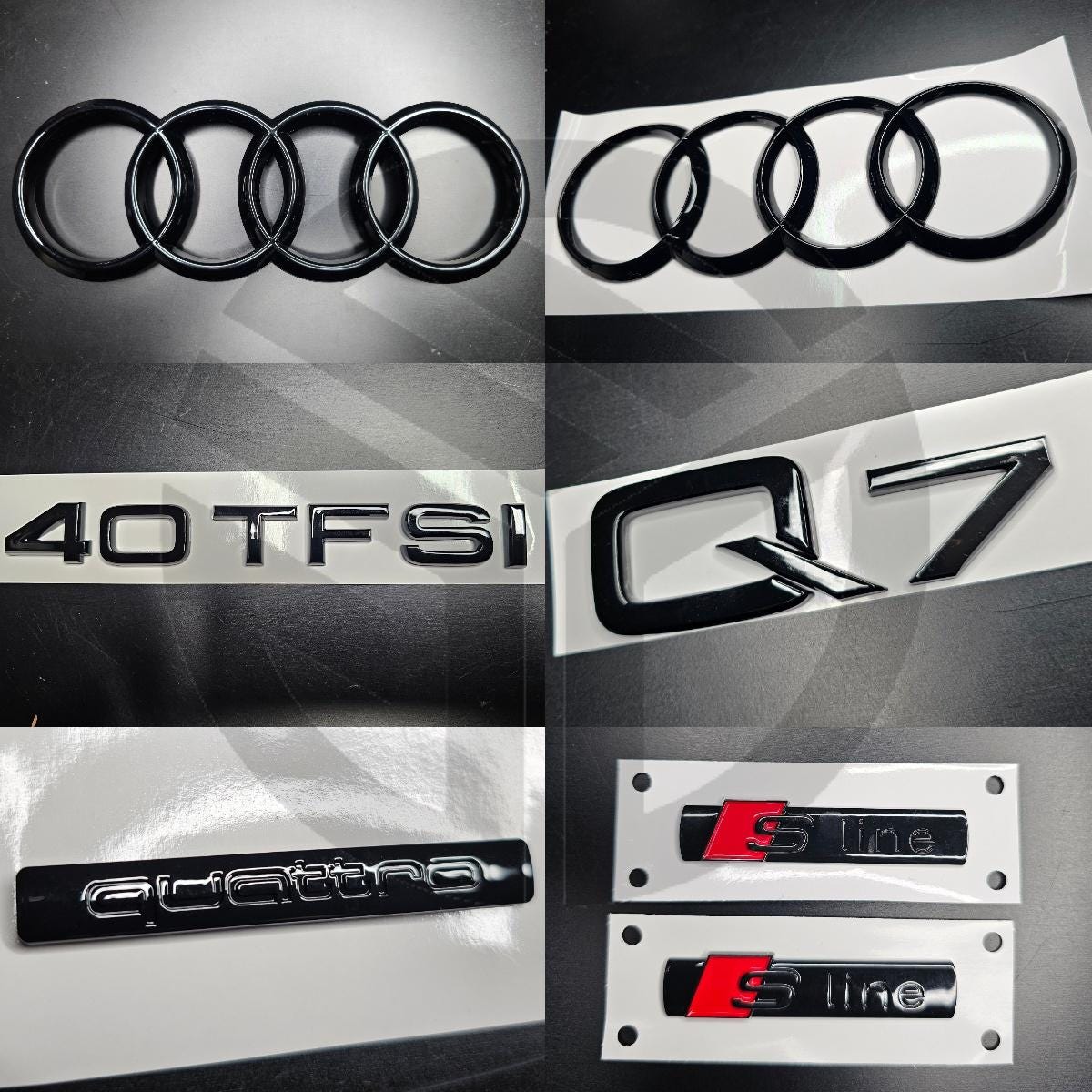 Audi Q7 2016+ Gloss Black Badges Grille/Boot/Fender Full Set 2 X S-Line/40TFSI/QUATTRO