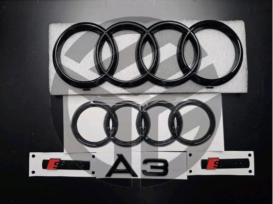Audi A3 2021+ Gloss Black Badges GRILLE/BOOT/FENDER Set/ 2 X S-Line