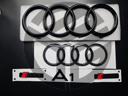 Audi A1 2010-2018 Gloss Black Badges Grille/Boot/Fender Full Set 2 X S-Line