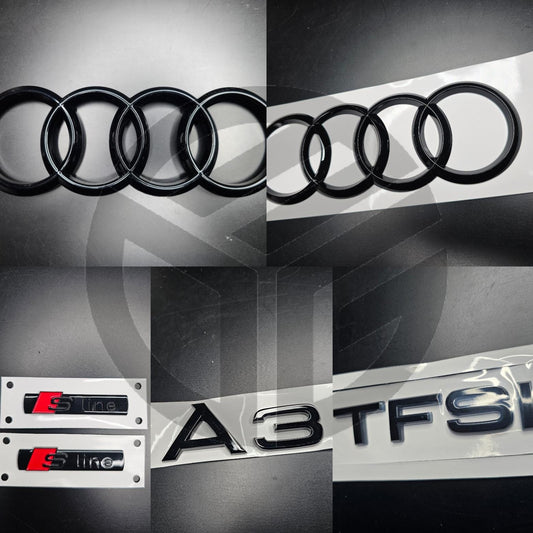 Audi A3 2013-2020 Gloss Black Badges GRILLE/BOOT/FENDER Set/ 2 X S-Line/TFSi