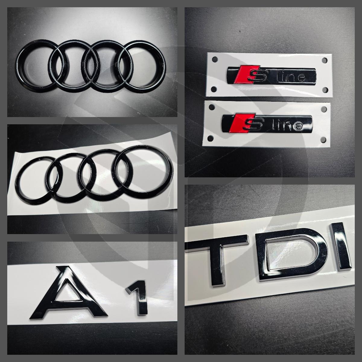 Audi A1 2010-2018 Gloss Black Badges Grille/Boot/Fender Full Set 2 X S-Line/TDI
