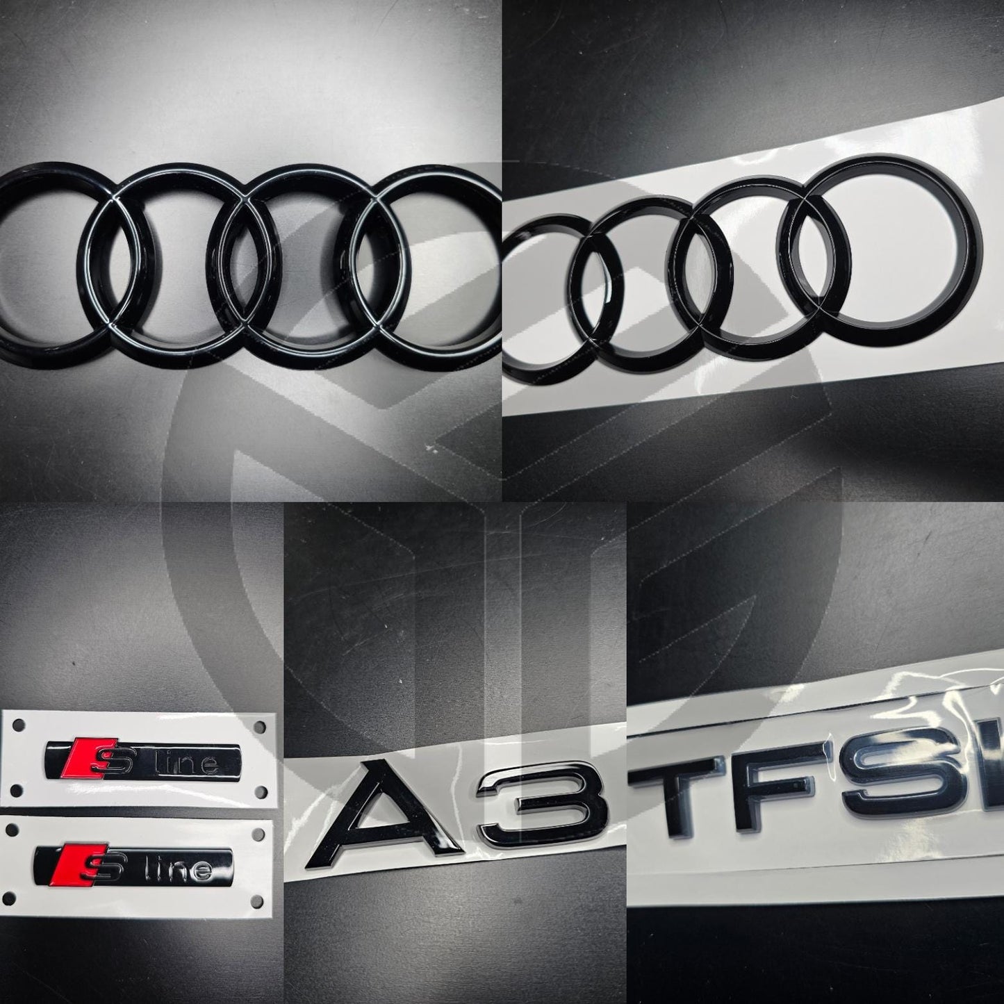 Audi A3 2021+ Gloss Black Badges GRILLE/Boot/FENDER Set/ 2 X S-Line/TFSI