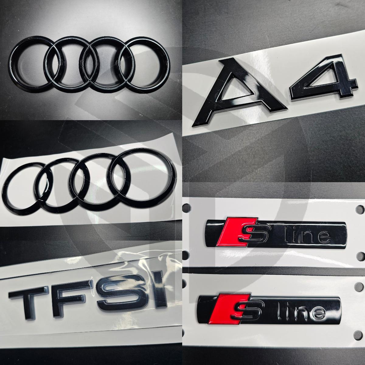Audi A4 B9 2017-2019 Gloss Black Badges Grille/Fender/Boot Set/ 2 X S-Line/TFSI/QUATTRO