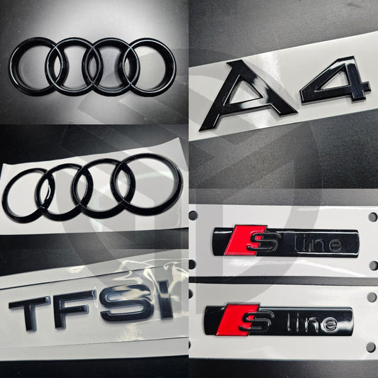 Audi A4 B9 2017-2019 Gloss Black Badges Grille/Fender/Boot Set/ 2 X S-Line/TFSI/QUATTRO