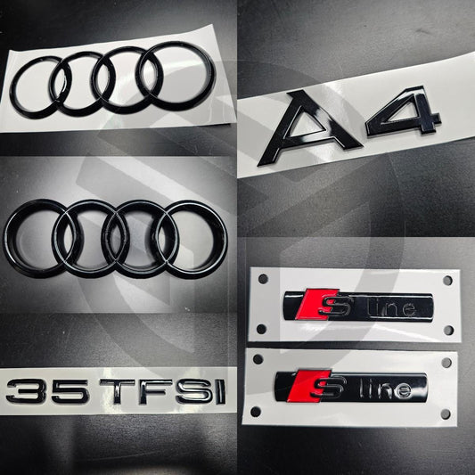 Audi A4 2020+ Gloss Black Badges GRILLE/BOOT/FENDER Set/ 2 X S-Line / 35TFSI