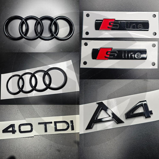 Audi A4 2020+ Gloss Black Badges GRILLE/BOOT/FENDER Set/ 2 X S-Line / 40TDI