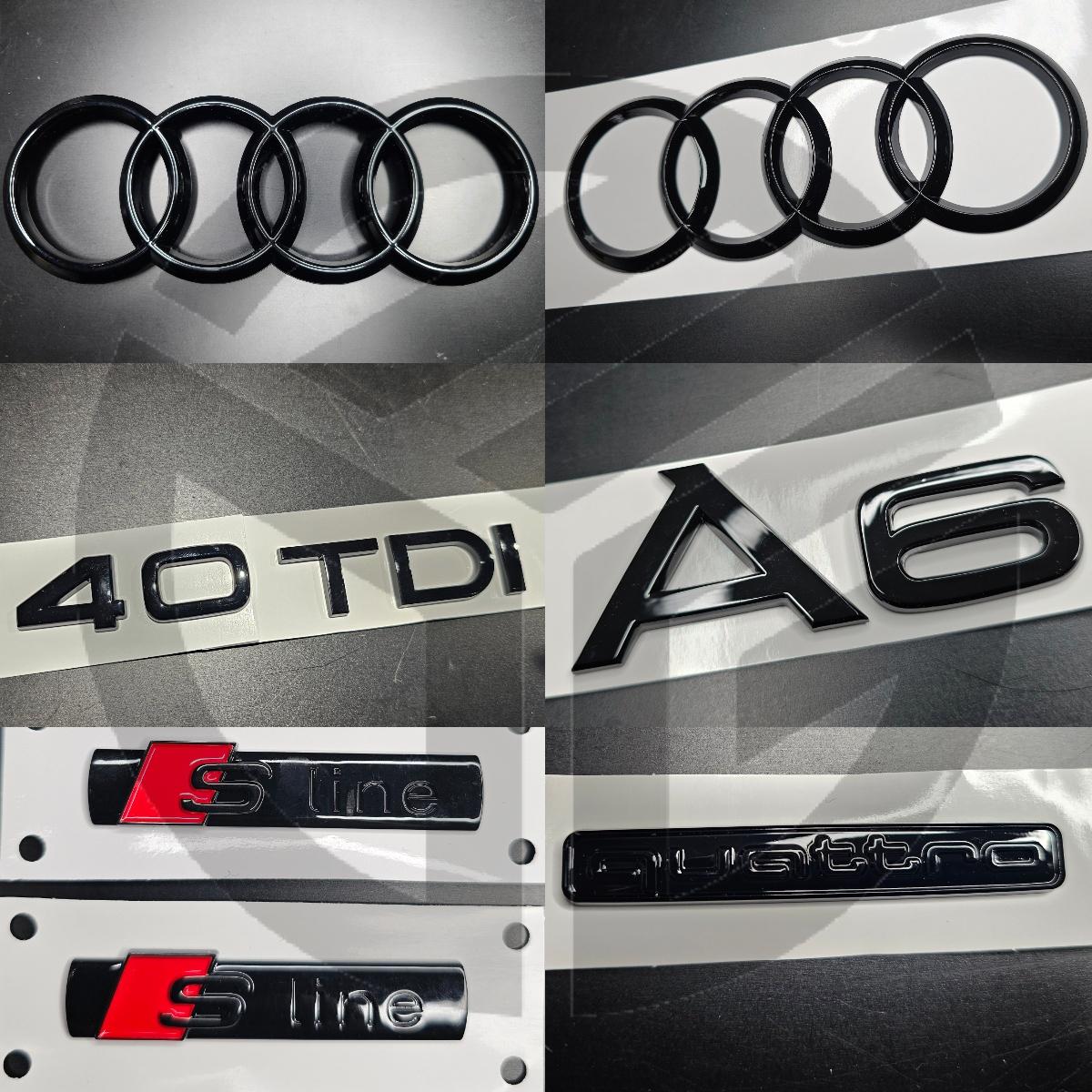 Audi A6 2019-2023 C8 Gloss Black Badges Grille/Fender/Boot Set 2 x S-Line/40TDI/QUATTRO