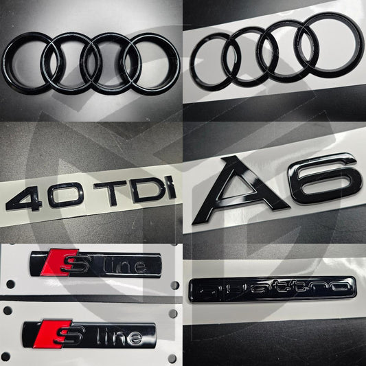 Audi A6 2019-2023 C8 Gloss Black Badges Grille/Fender/Boot Set 2 x S-Line/40TDI/QUATTRO