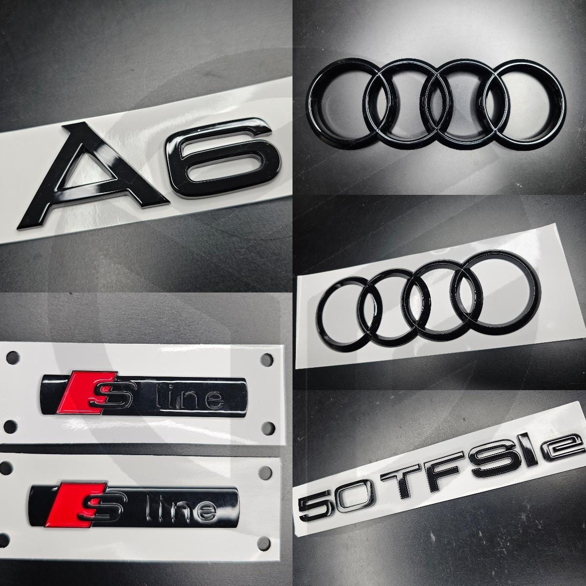 Audi A6 2022+ Hybrid Gloss Black Badges Grille/Fender/Boot Set 2 x S-Line/50TFSIe/QUATTRO