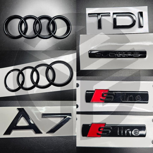 Audi A7 2012-2015 Gloss Black Badges Grille/Fender/Boot Set 2 x S-Line/TDI/QUATTRO