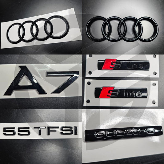 Audi A7 2019+ Gloss Black Badges Grille/Fender/Boot Set 2 x S-Line/50TDI/QUATTRO