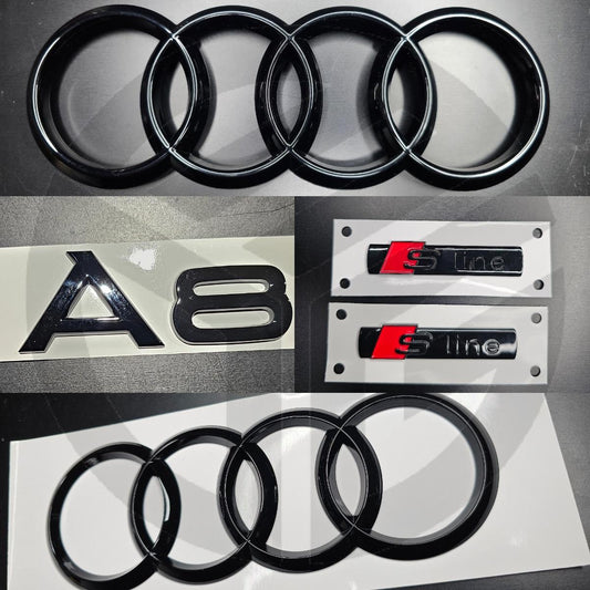 Audi A8 2014-2018 Gloss Black Badges Grille/Fender/Boot Set 2 x S-Line