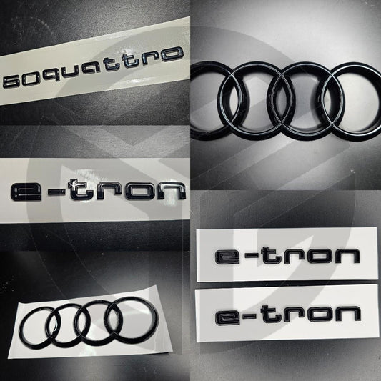 Audi E-Tron 2019+ SUV 50 QUATTRO/E-TRON Gloss Black Badges Grille/Fender/Boot Full Set