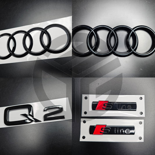Audi Q2 2017+ Gloss Black Badges Grille/Boot/Fender Full Set 2 X S-Line