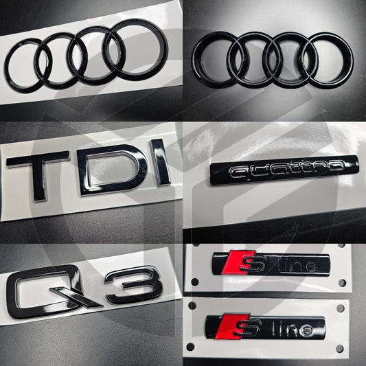 Audi Q3 2016-2018 Gloss Black Badges Grille/Boot/Fender Full Set 2 X S-Line/TDI/QUATTRO