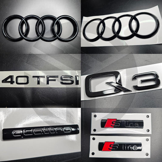 Audi Q3 2019+ Gloss Black Badges Grille/Boot/Fender Full Set 2 X S-Line/40TFSI/QUATTRO