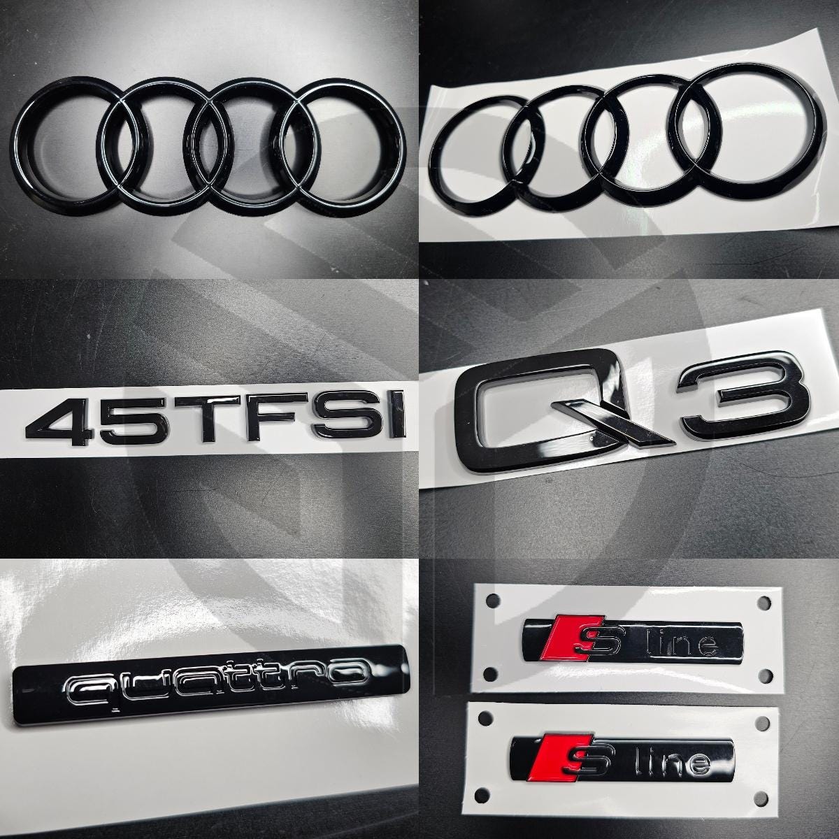 Audi Q3 2019+ Gloss Black Badges Grille/Boot/Fender Full Set 2 X S-Line/45TFSI/QUATTRO
