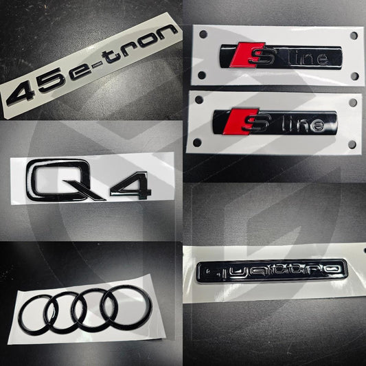 Audi Q4 2021+ Gloss Black Badges Boot/Fender Full Set 2 X S-Line/45E-TRON/QUATTRO