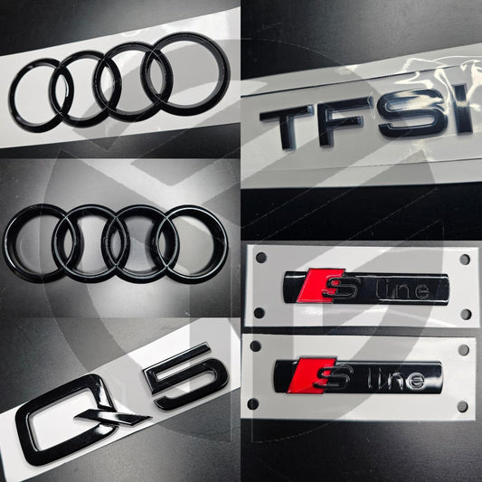 Audi Q5 2008-2017 Gloss Black Badges Grille/Boot/Fender Full Set 2 X S-Line/TFSI