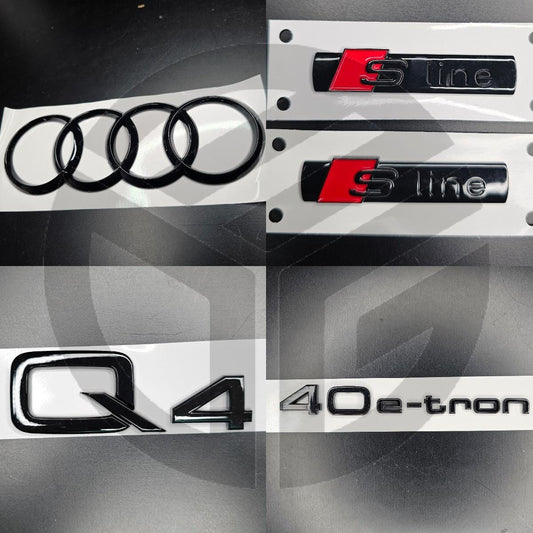 Audi Q4 2021+ Gloss Black Badges Fender/Boot Set 2 X S-Line/40E-TRON