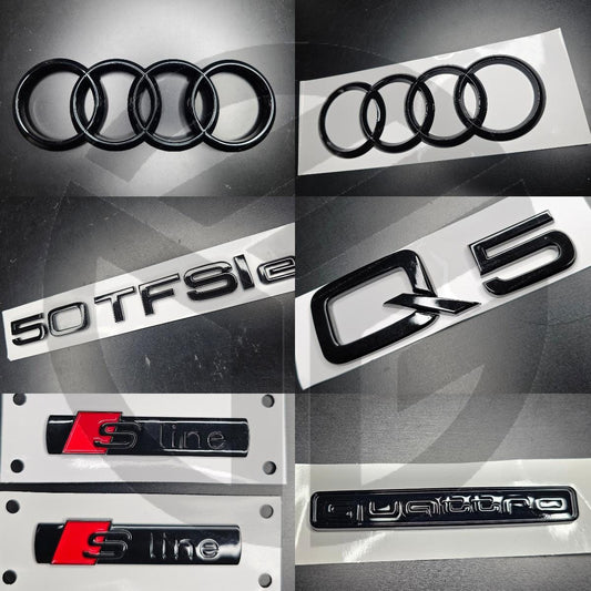 Audi Q5 2021+ SPORTBACK Hybrid Version Gloss Black Badges Grille/Boot/Fender Full Set 2 X S-Line/50TFSIe/QUATTRO