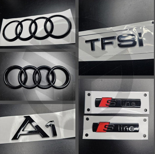 Audi A1 2010-2018 Gloss Black Badges Grille/Boot/Fender Full Set 2 X S-Line/TFSI