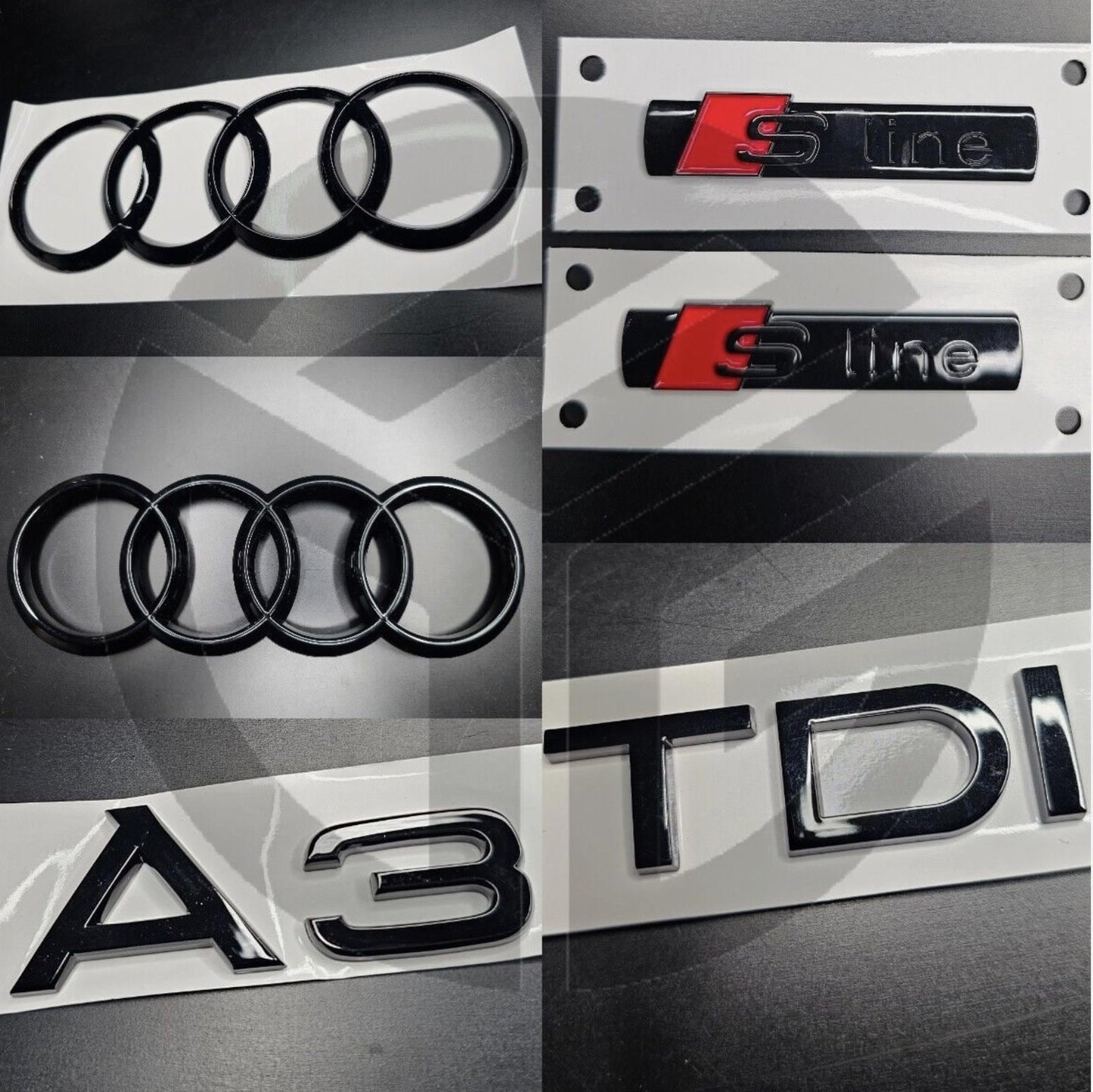 Audi A3 2013-2020 Gloss Black Badges GRILLE/BOOT/FENDER Set/ 2 X S-Line/Tdi