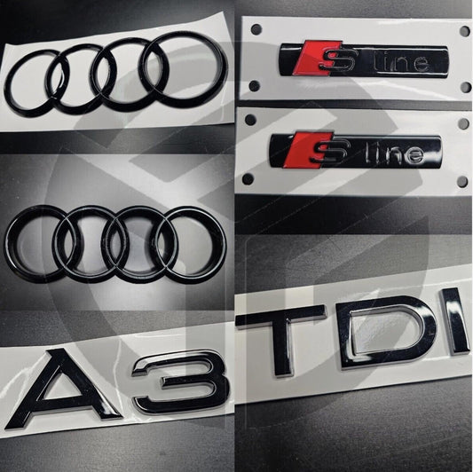 Audi A3 2013-2020 Gloss Black Badges GRILLE/BOOT/FENDER Set/ 2 X S-Line/Tdi