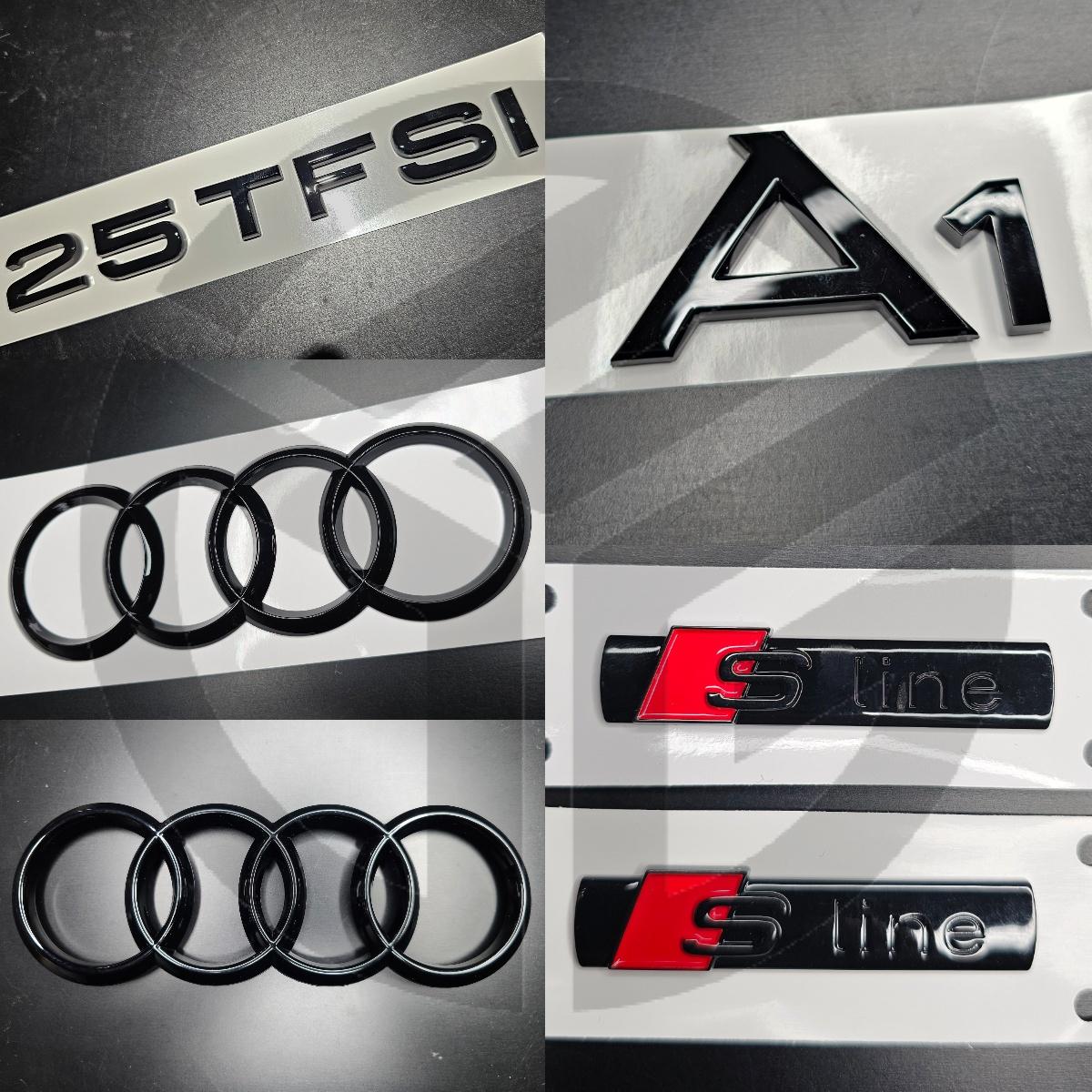Audi A1 2019+ Gloss Black Badges Grille/Boot/Fender Full Set 2 X S-Line/25TFSI