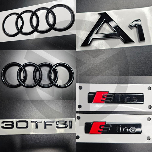 Audi A1 2019+ Gloss Black Badges Grille/Boot/Fender Full Set 2 X S-Line/30TFSI