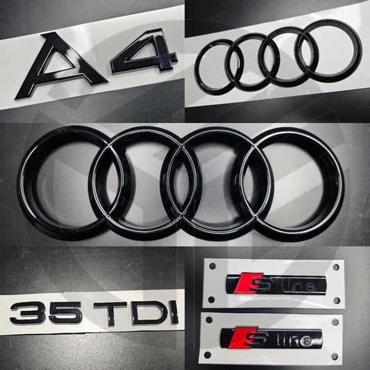 Audi A4 2020+ Gloss Black Badges GRILLE/BOOT/FENDER Set/ 2 X S-Line / 35TDI