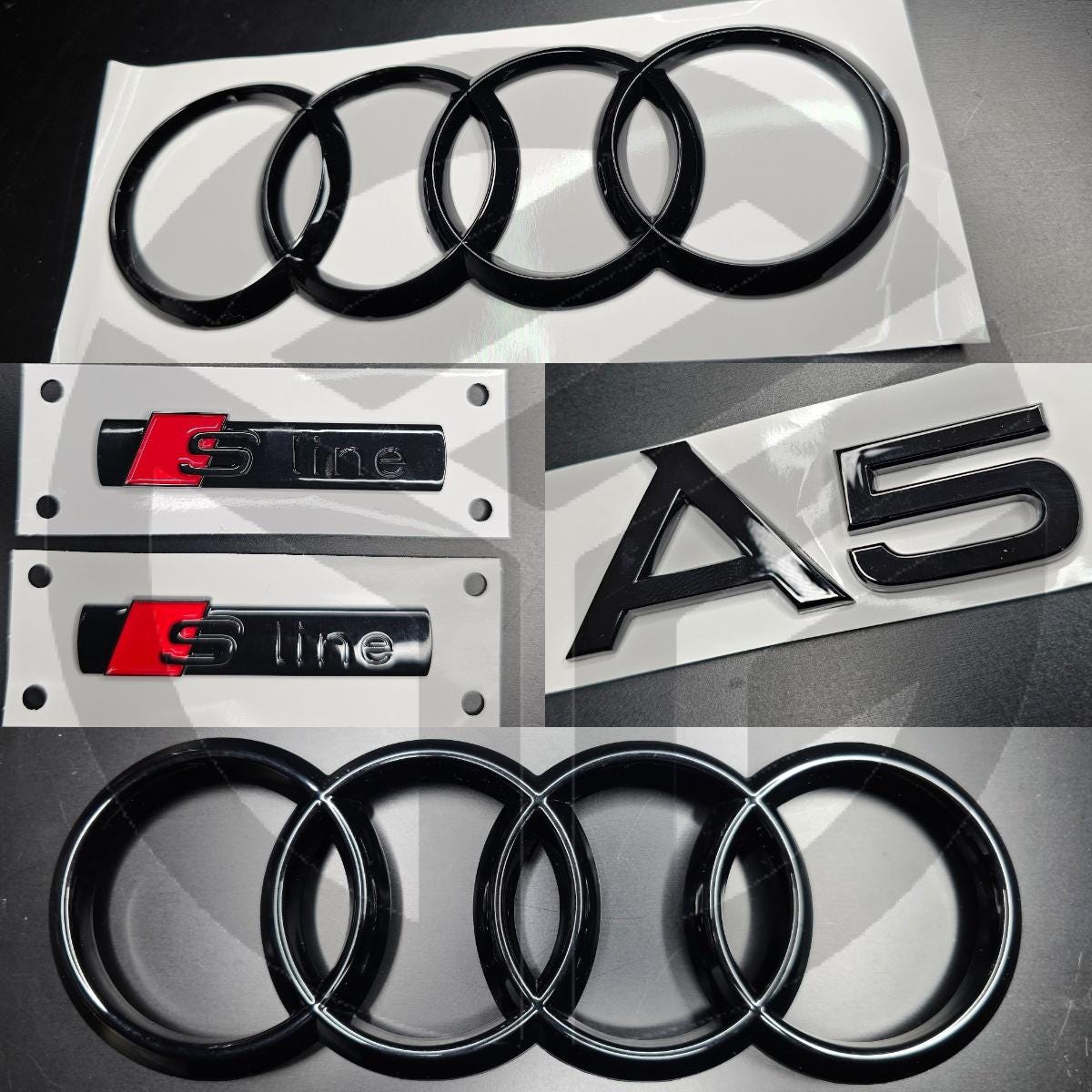 Audi A5 Sportback 2008-2016 Gloss Black Badges Grille/Fender/Boot Set 2 x S-Line